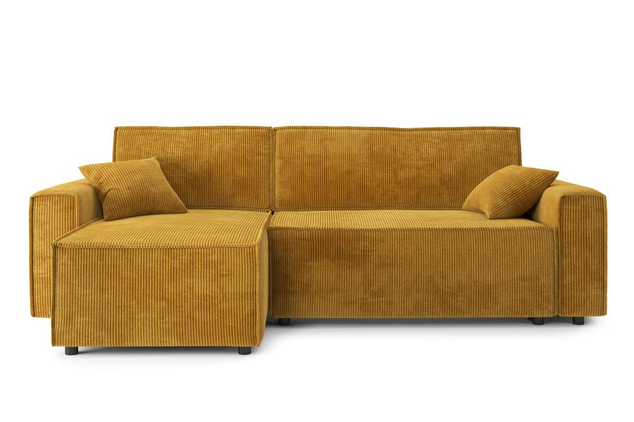 MIRA - Canapé d'angle convertible en velours côtelé 4 places moutarde