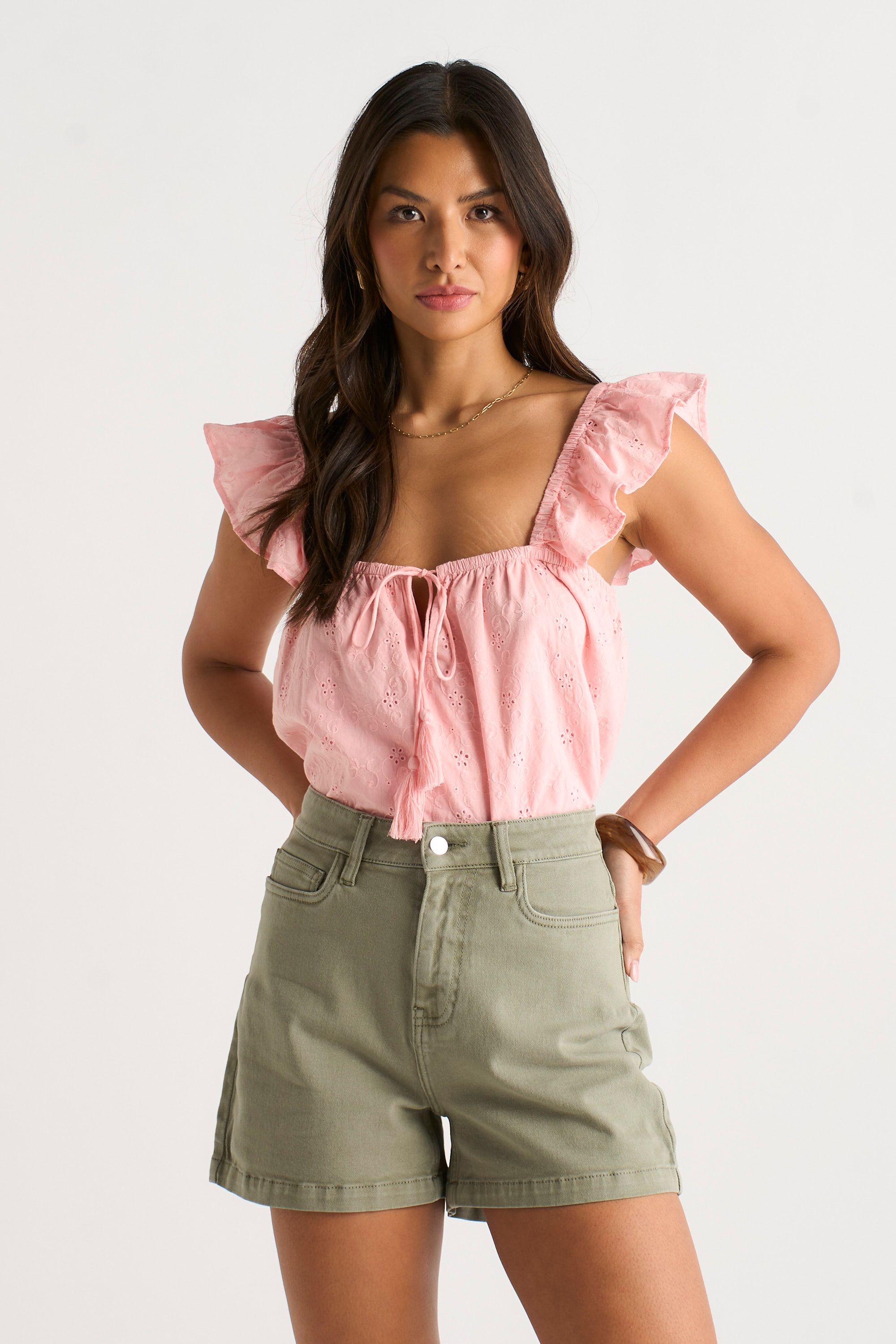 Gini London Khaki Denim Shorts