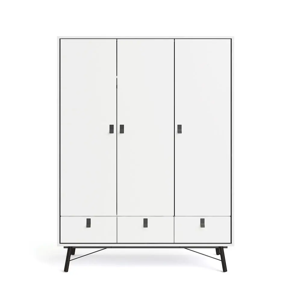 Hioshop Rye Garderobe 3 deuren- 3 laden mat wit