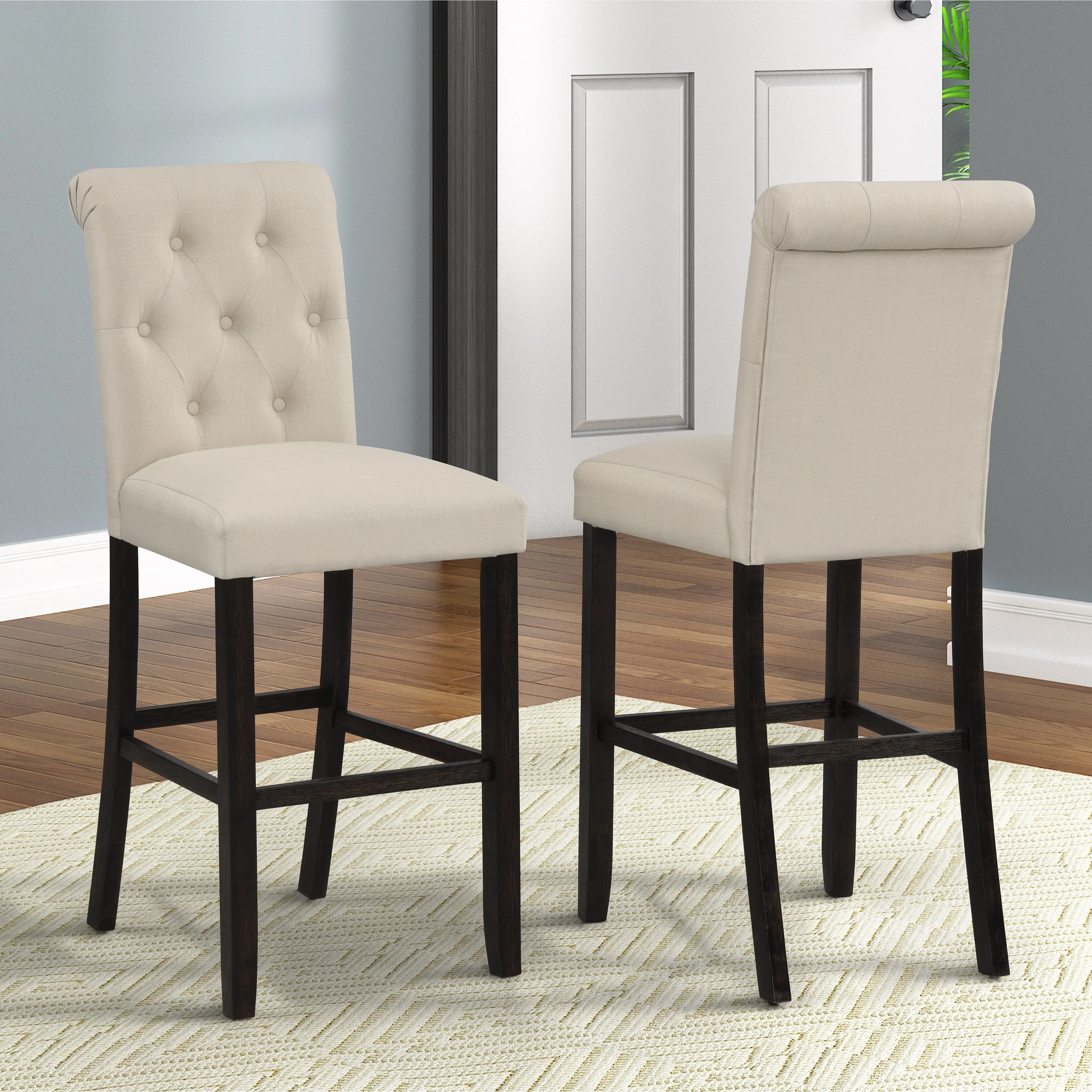Roundhill Furniture Leviton Solid Wood Tufted Asons Barstool, Set of 2