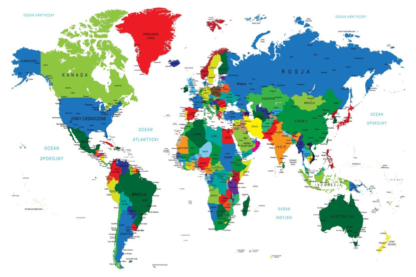 Fototapeta Kolorowa MAPA Polityczna Świata 90x60cm