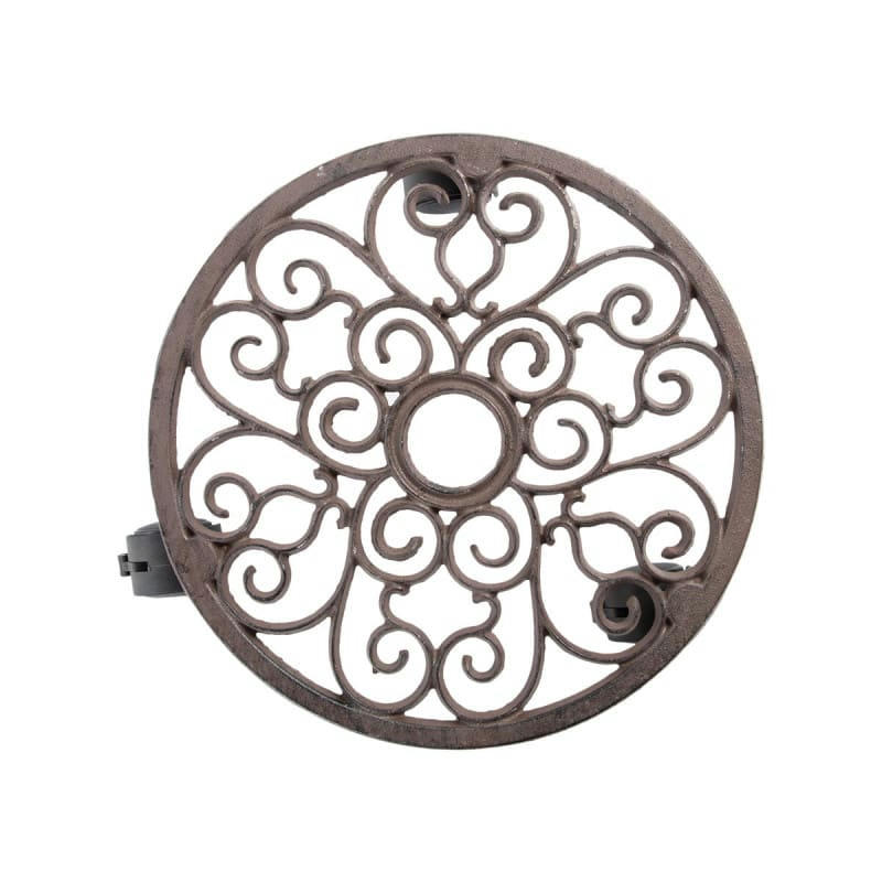 - Porte plante rond en fonte 4 roulettes