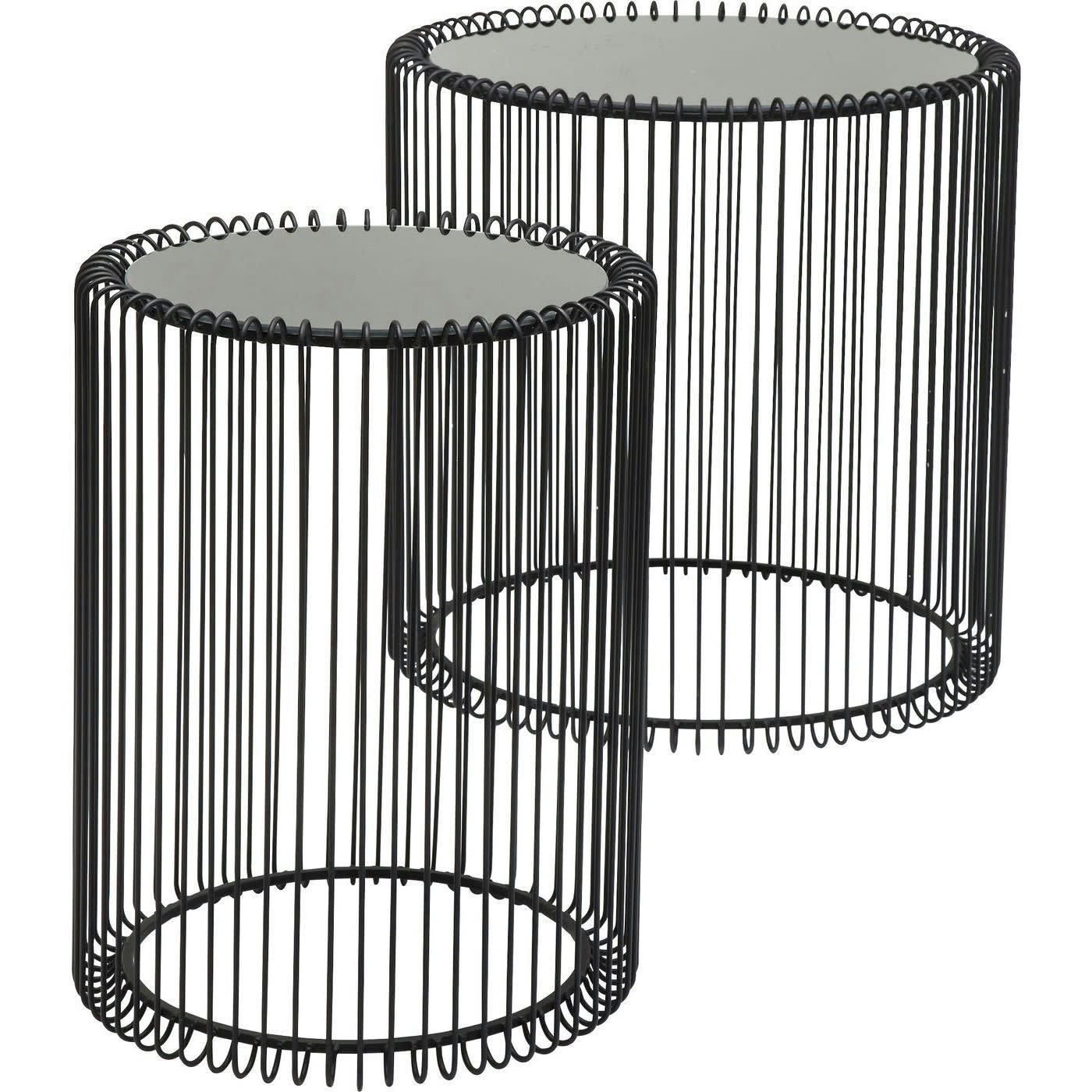WIRE - 2 tables d'appoint rondes en acier noir et verre