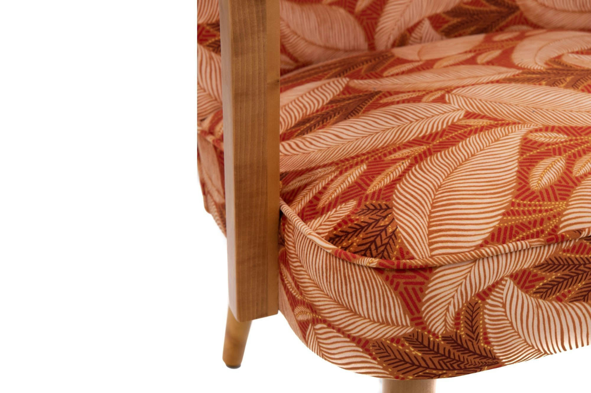 HONEY - Fauteuil rétro en tissu feuillage et accoudoirs en bois