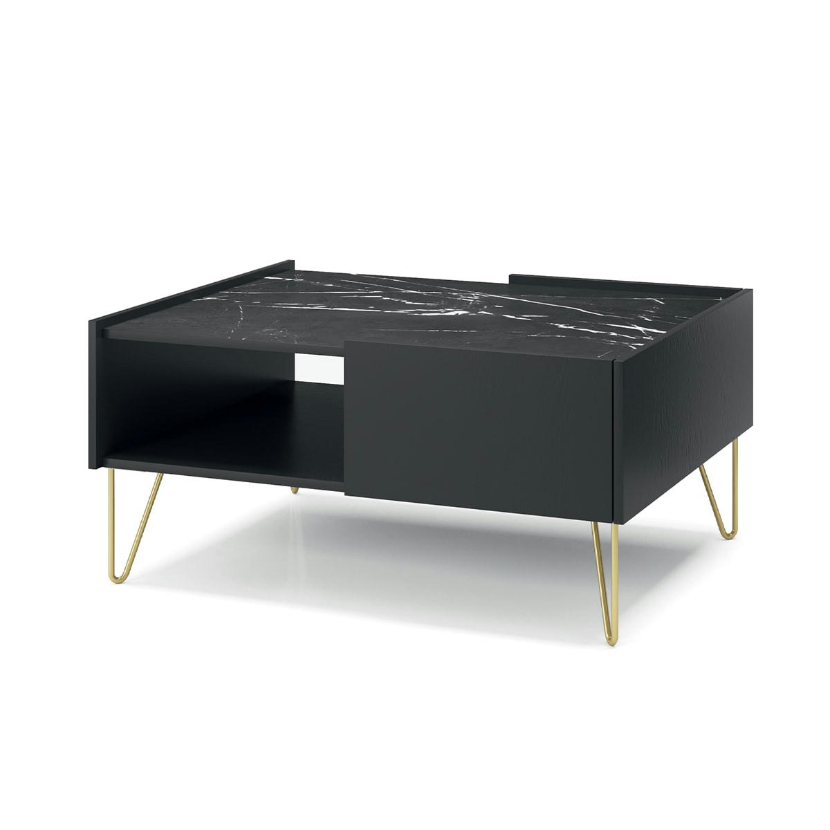 - Table basse 2 tiroirs noir et marbre