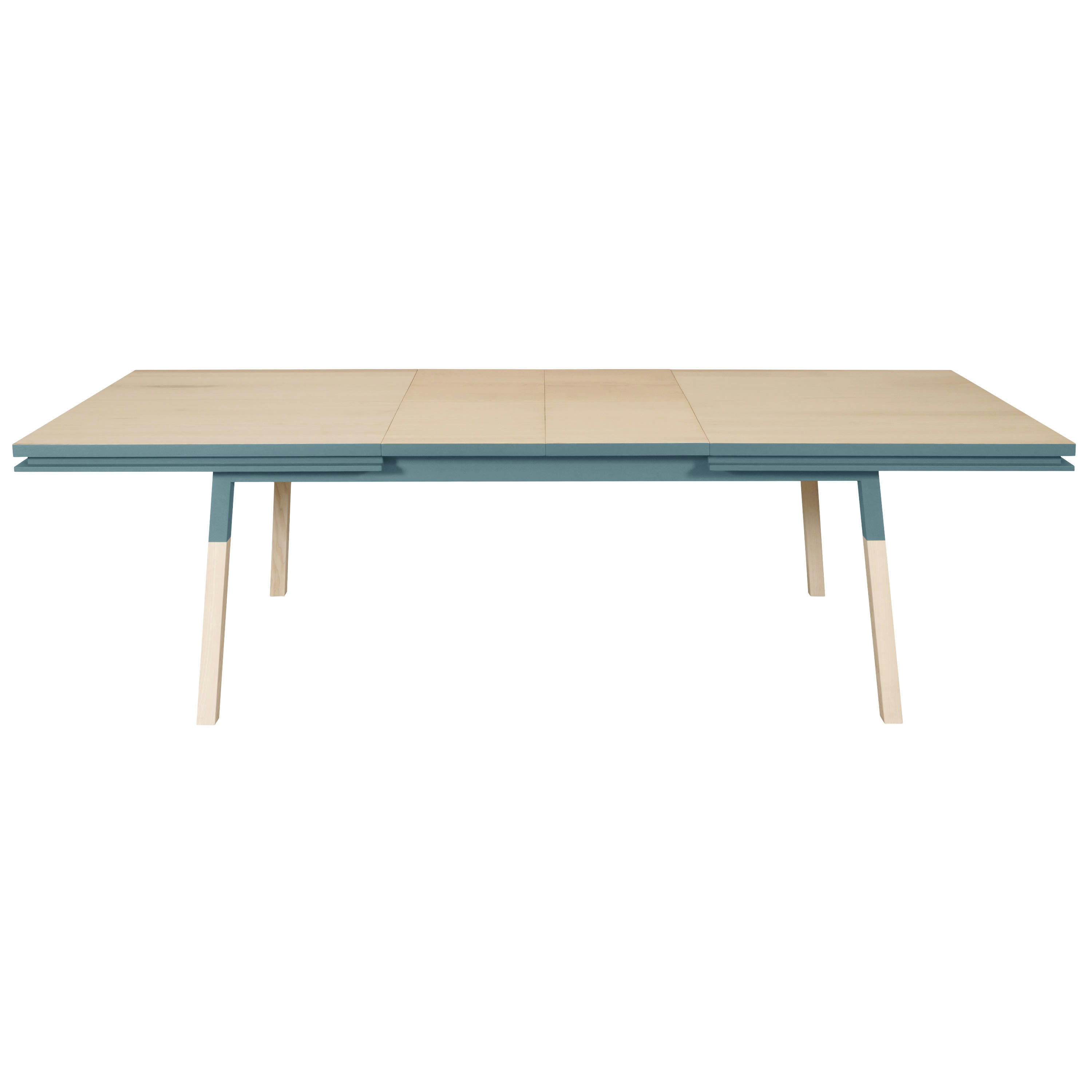 EGEE - Table 220x120 cm en frêne massif, 2 rallonges bleu briac