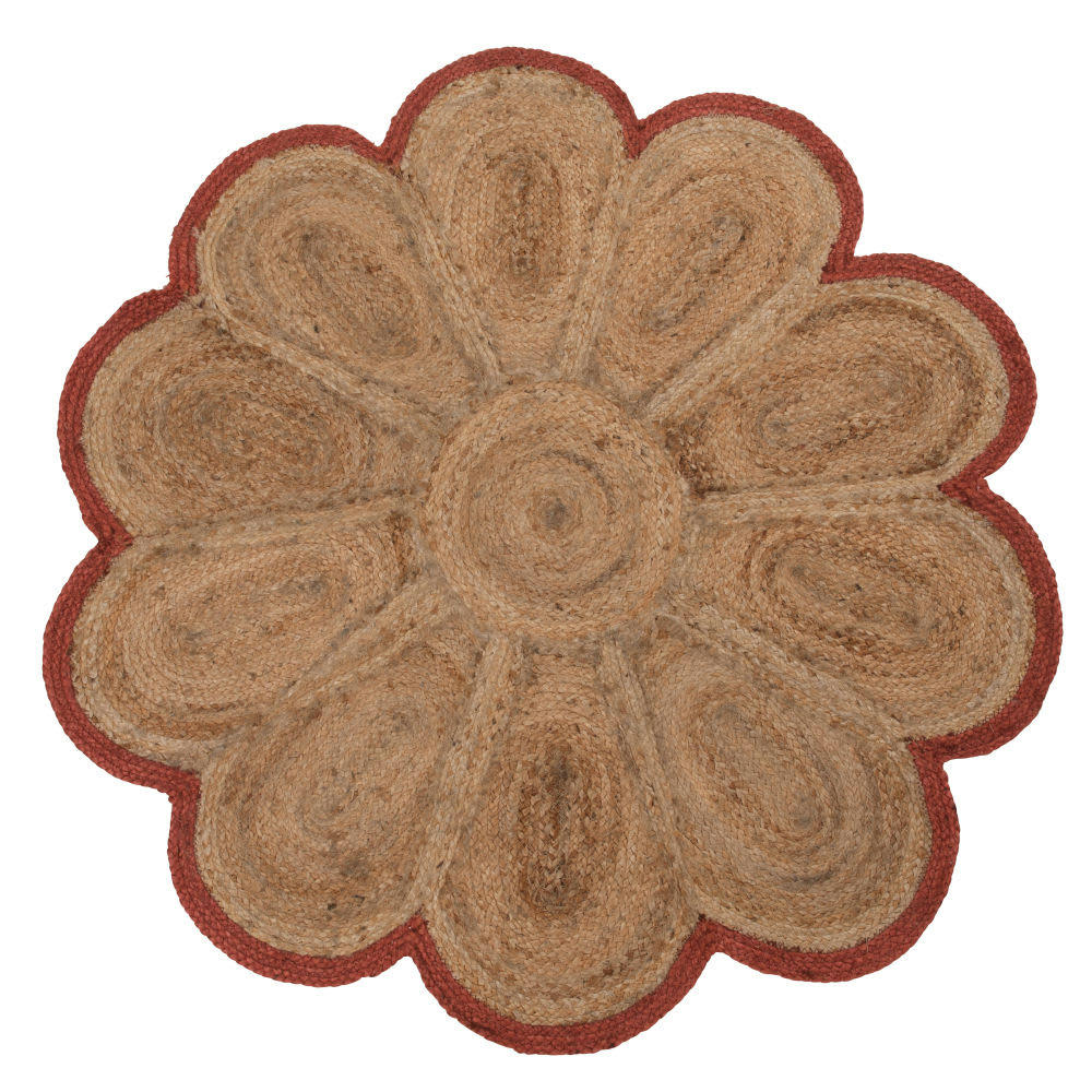 MARISOL - Tapis corolle en jute tissé marron et rouge D151