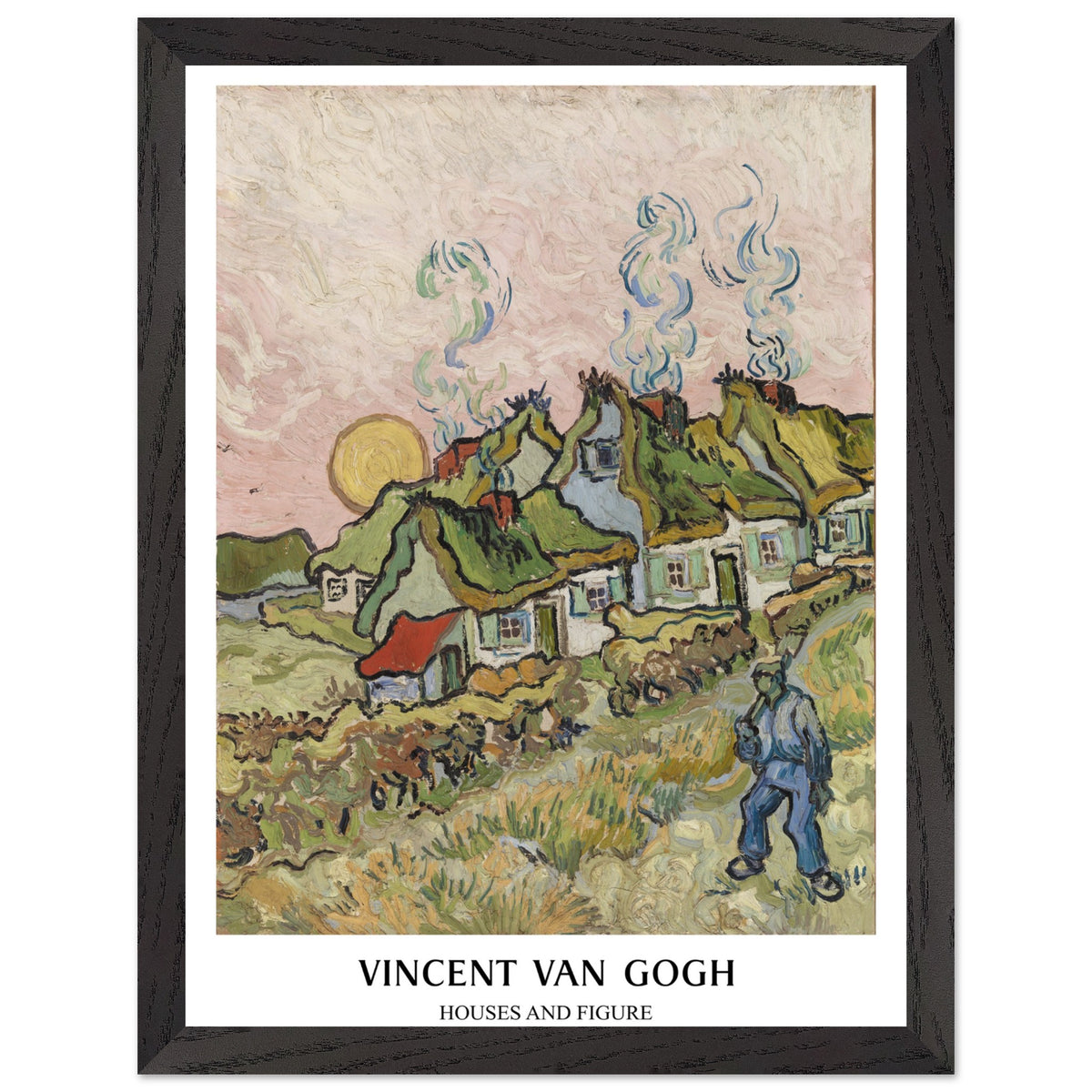 Artfulprints Poster met Lijst Vincent van Gogh - Houses and figures  - 30x40 cm - Groen