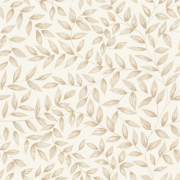 Papier peint vinyle intissé feuillage Jessy beige taupe L.1005 x l.53cm Grandeco