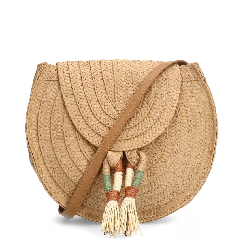 Manfield Beige raffia schoudertas