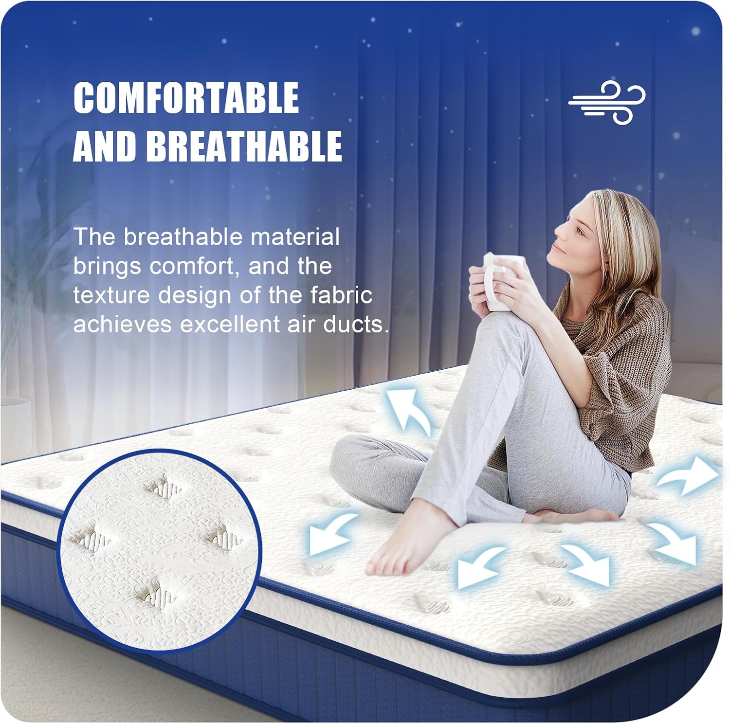 King Size Mattress 80 * 76 * 14 Inches Soft and Breathable Cotton Ergonomic Design Individually Pocketed Reinforced Springs All Around Quiet Sleep Comfort and Durable