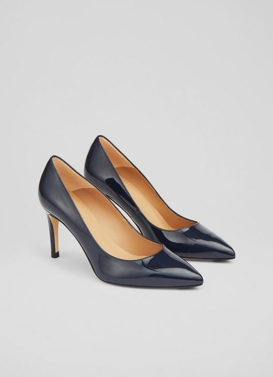 Classic Floret Navy Patent Leather Pointed Toe Courts