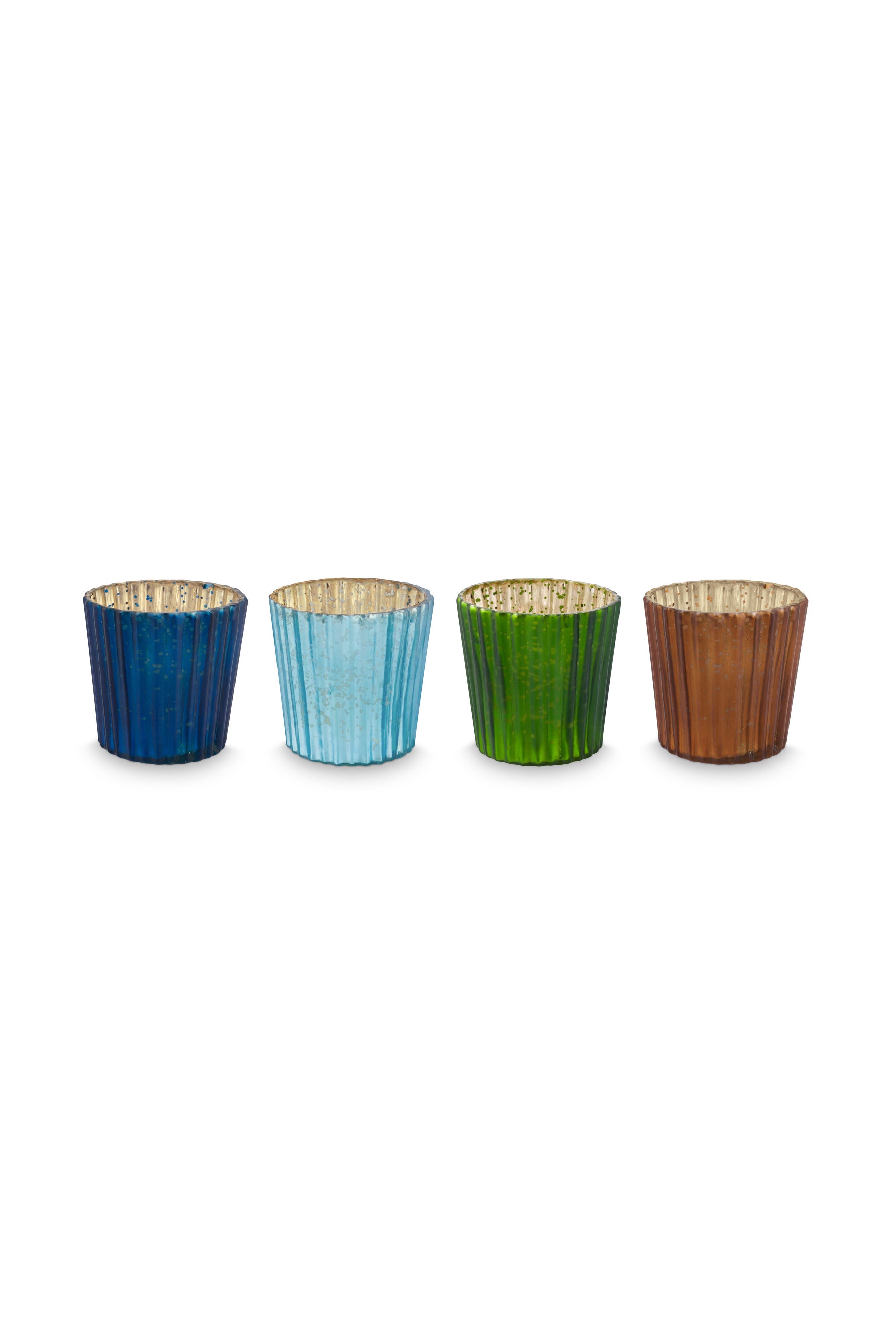 Pip Studio Waxinelichthouders Set 4 - Glas - Blauw - 7x7cm