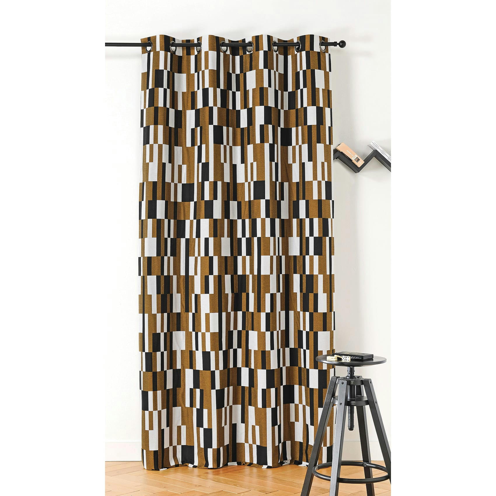 - Rideau à jacquard damier polyester/jacquard marron clair 140x260 cm