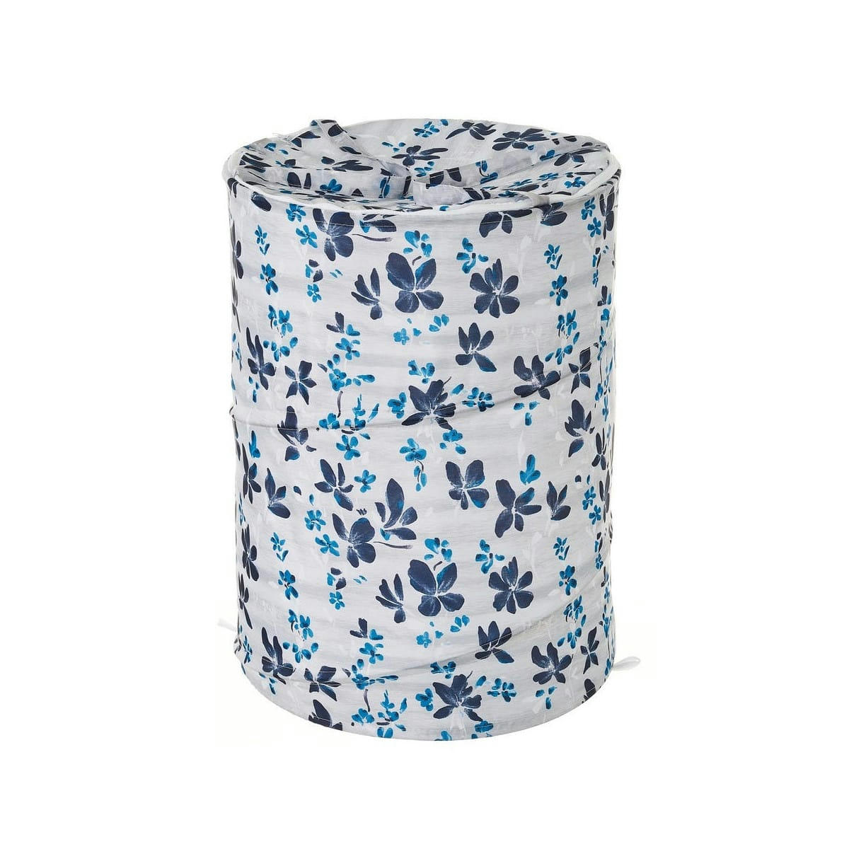 FLORAL - Panier à linge en polyester blanc et bleu floral 40x40x55cm