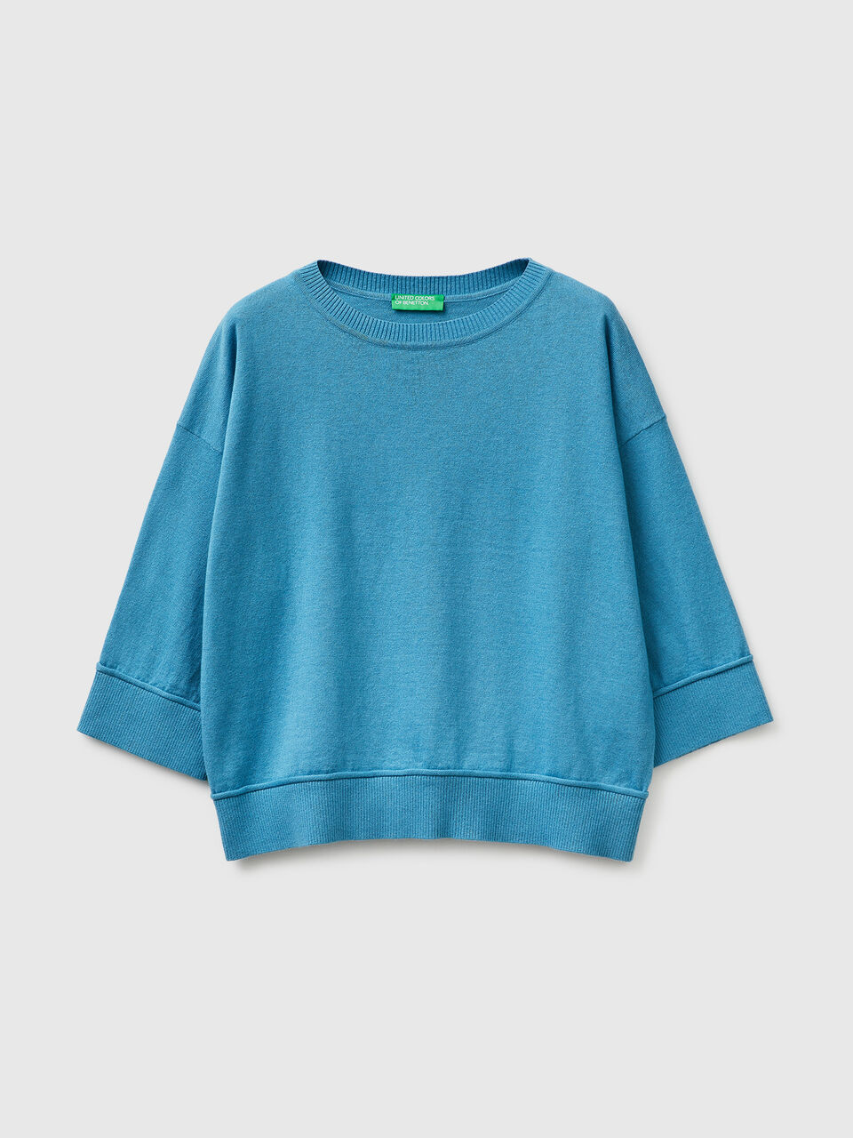 Crew neck sweater in cotton and wool