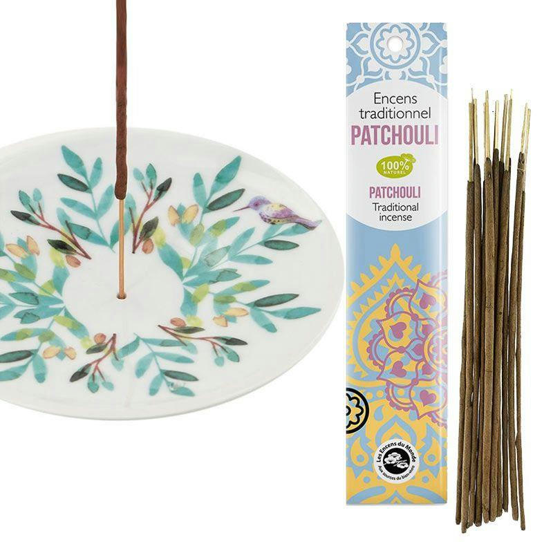 AQUARELLE - Coupelle porte-encens en porcelaine + encens indien au patchouli