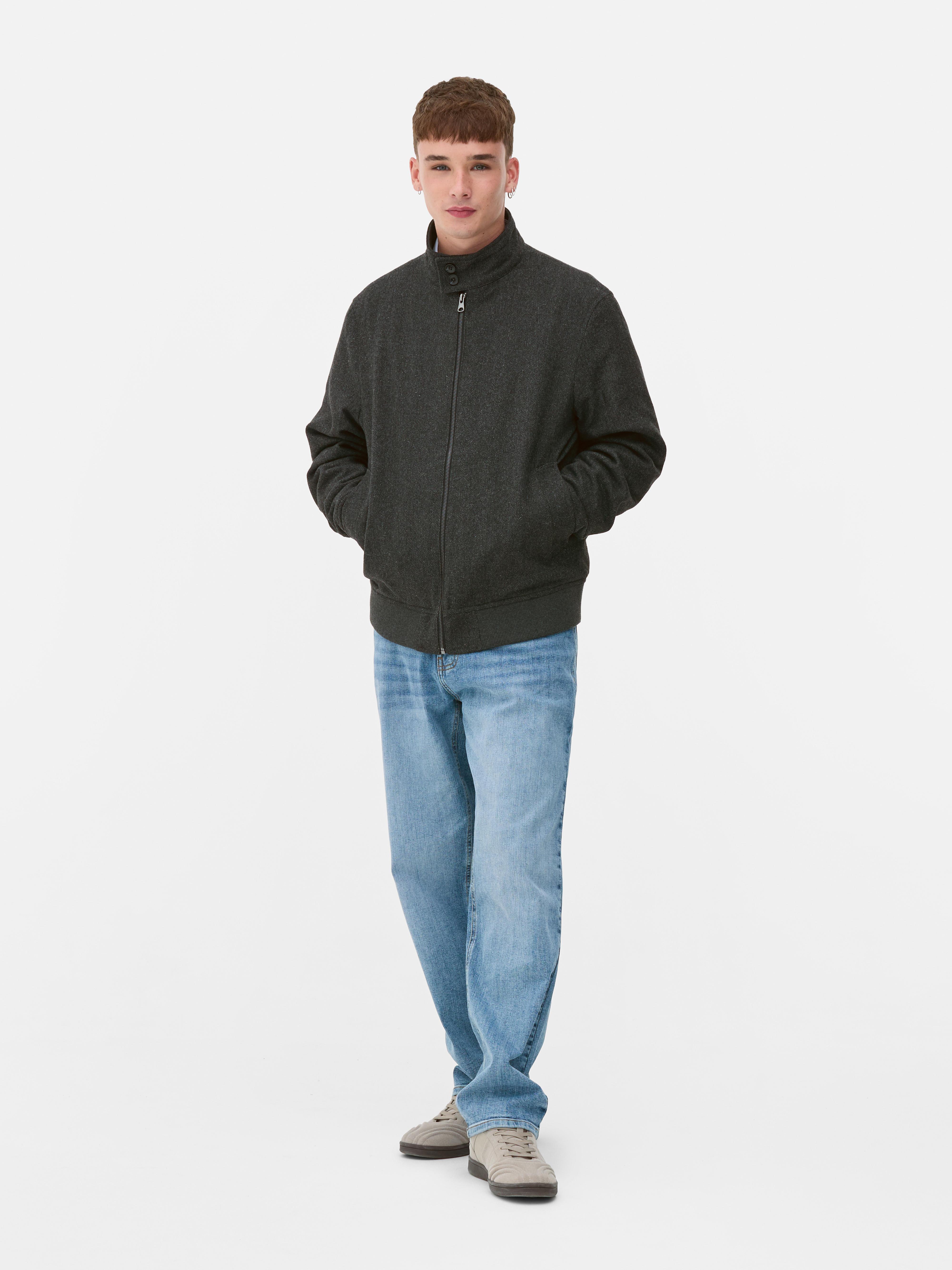 Wool Mix Herringbone Harrington Jacket