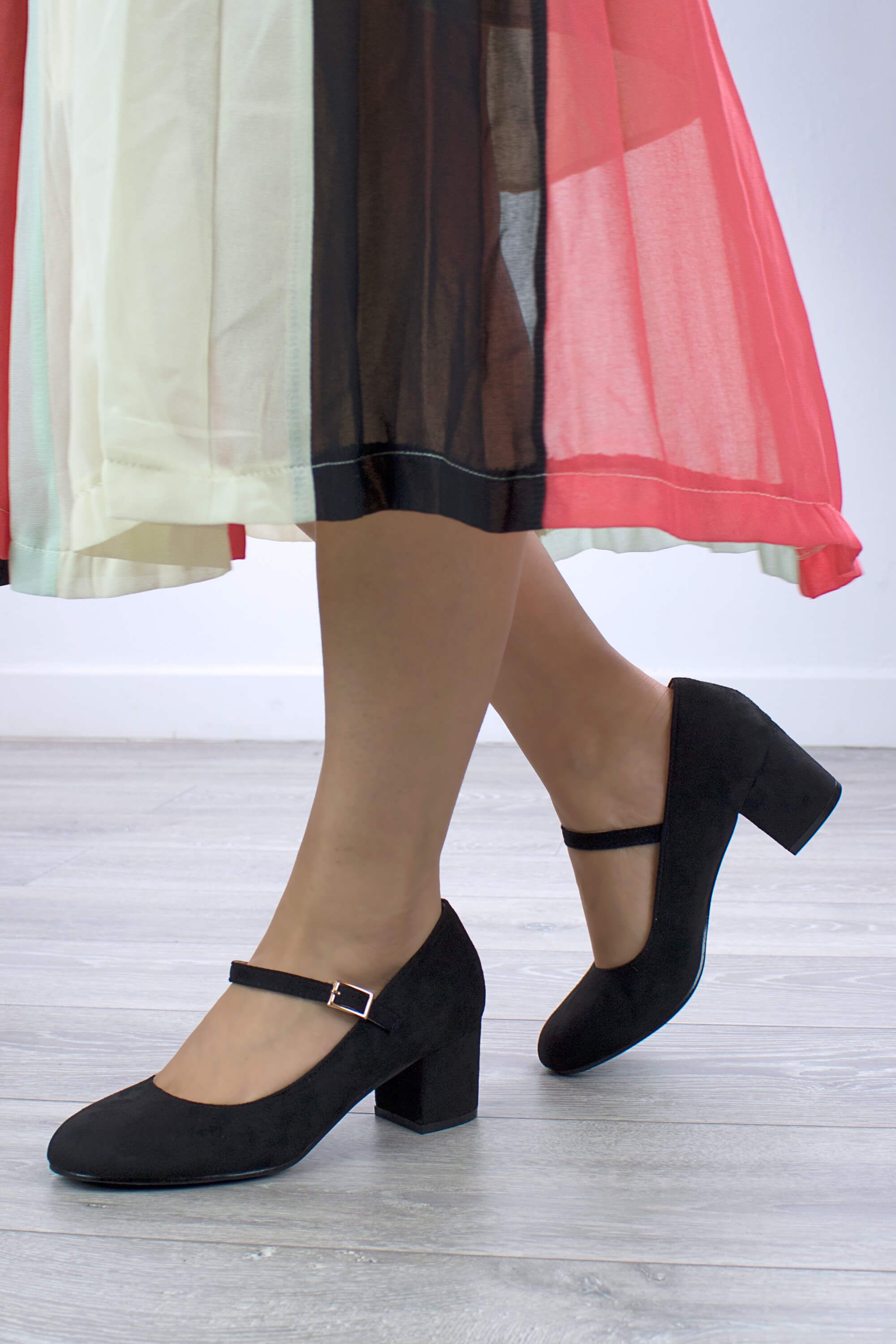 AJVANI Mid Block Heel Mary Jane Comfort Court Shoes