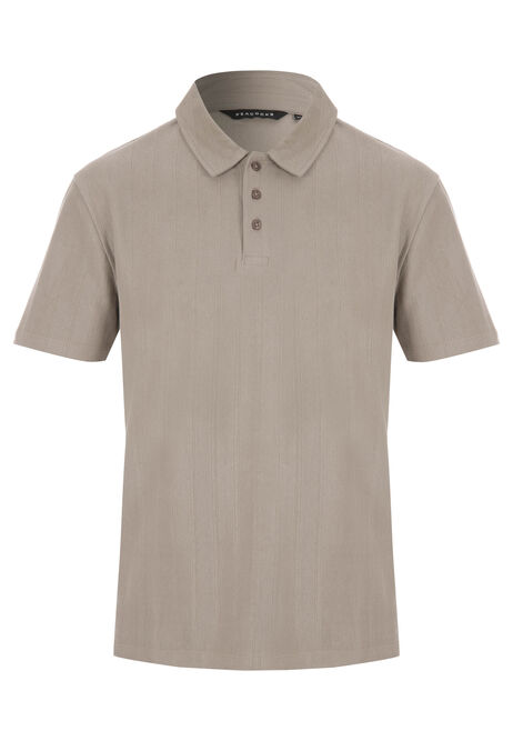 Mens Taupe Textured Cotton Rich Polo Shirt