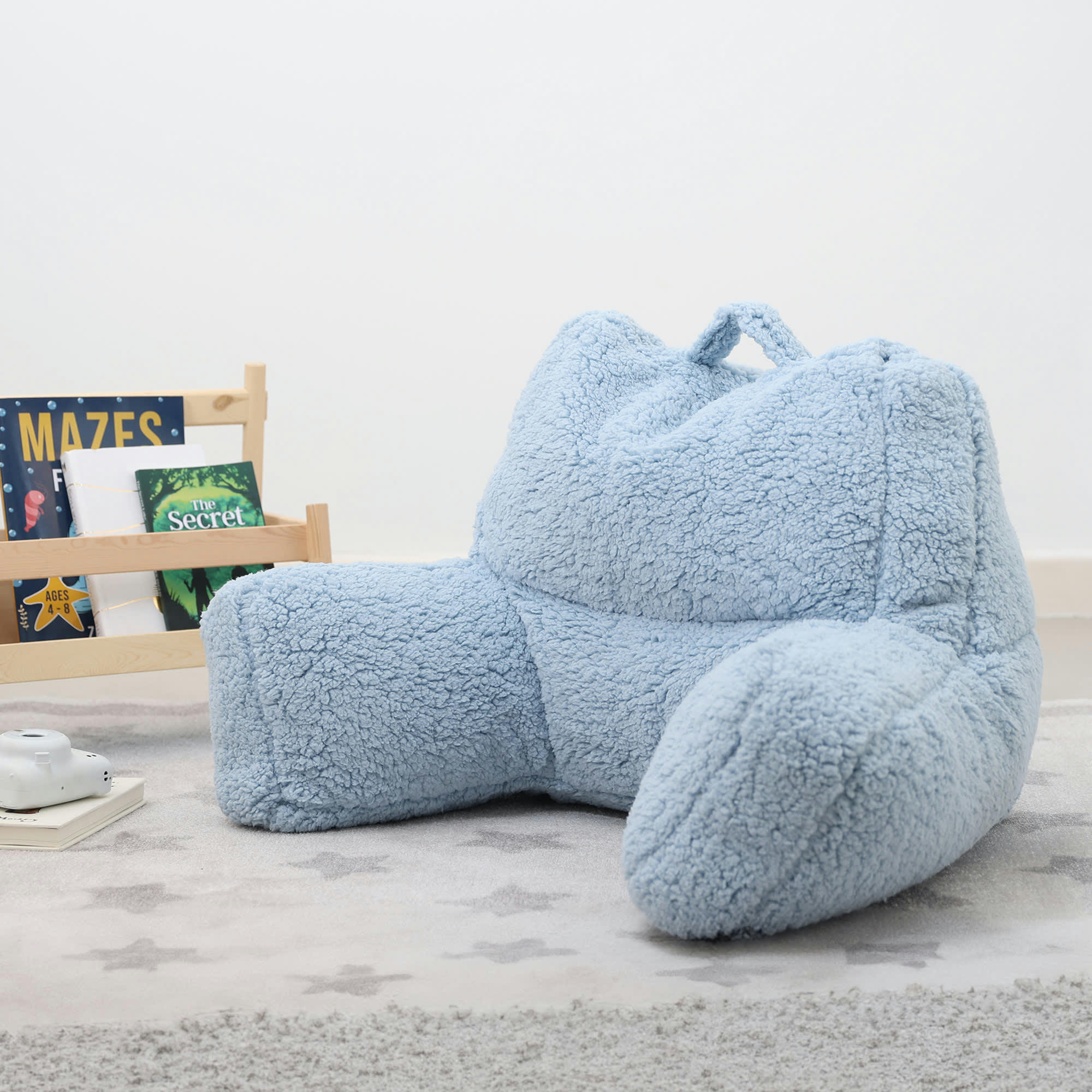 - Coussin de soutien en sherpa beige bleu givre