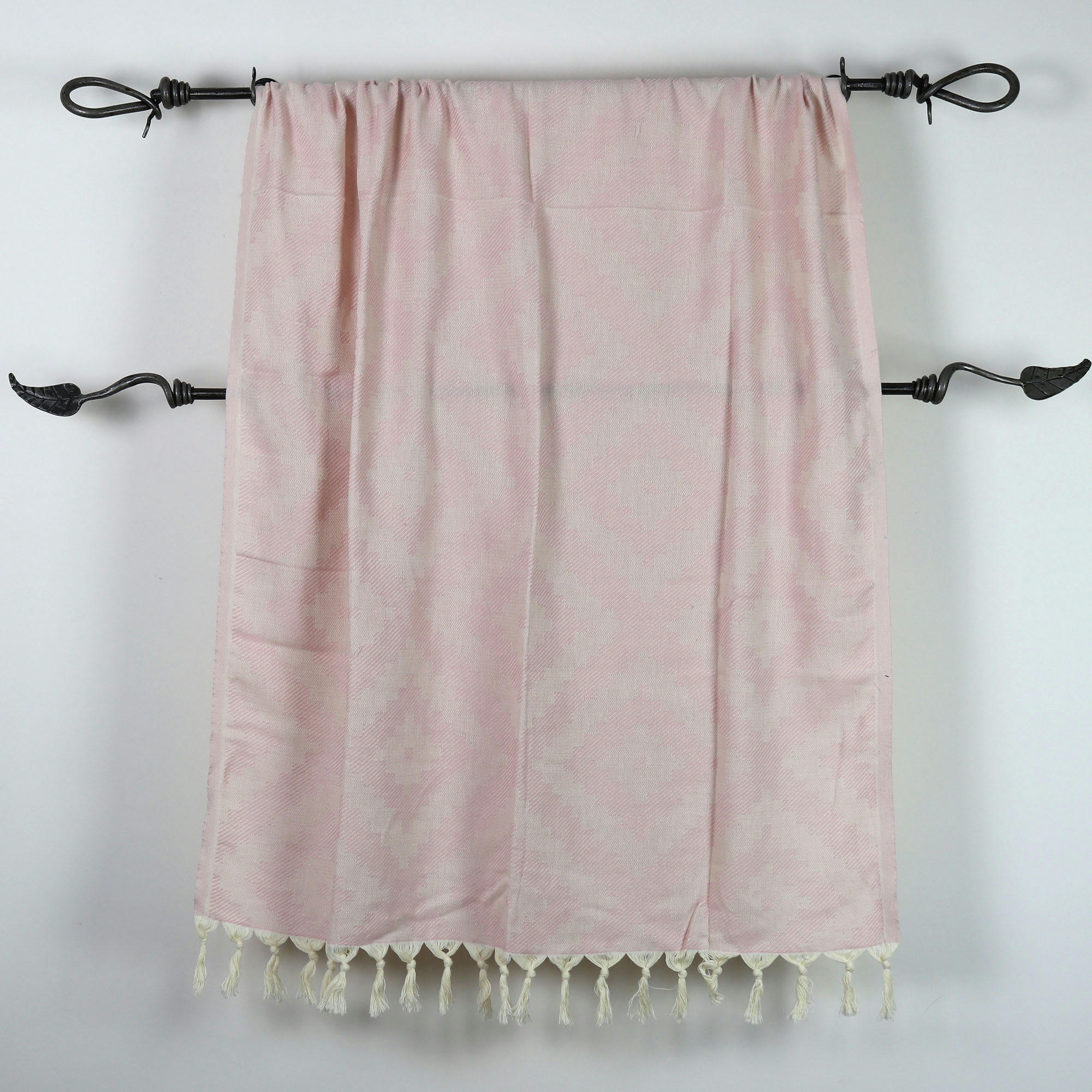 - Fouta losanges 100% coton avec franges rose 100x170cm
