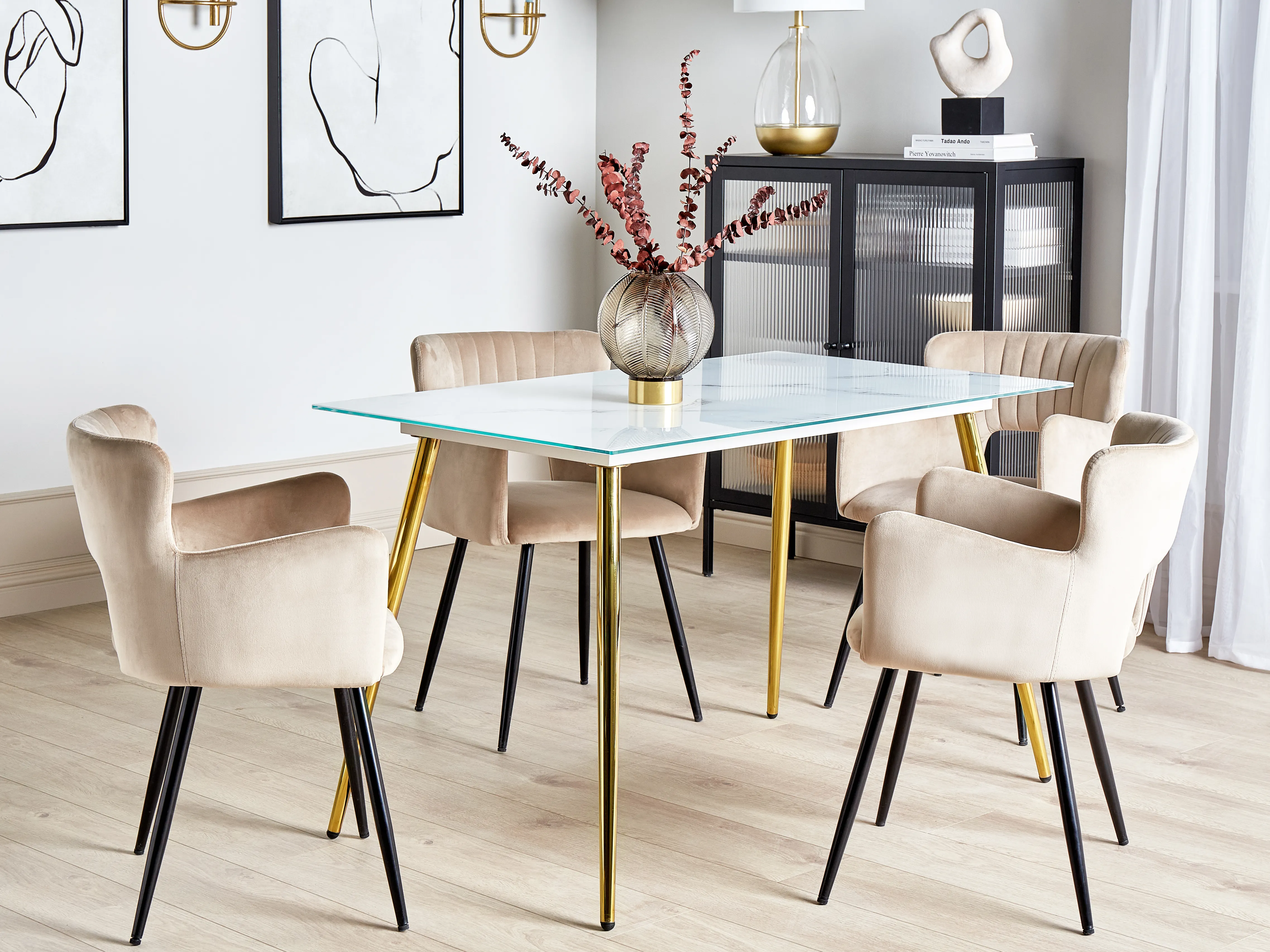 Dining Table MULGA Marble/ Gold 120 cm 70 cm Tempered Glass