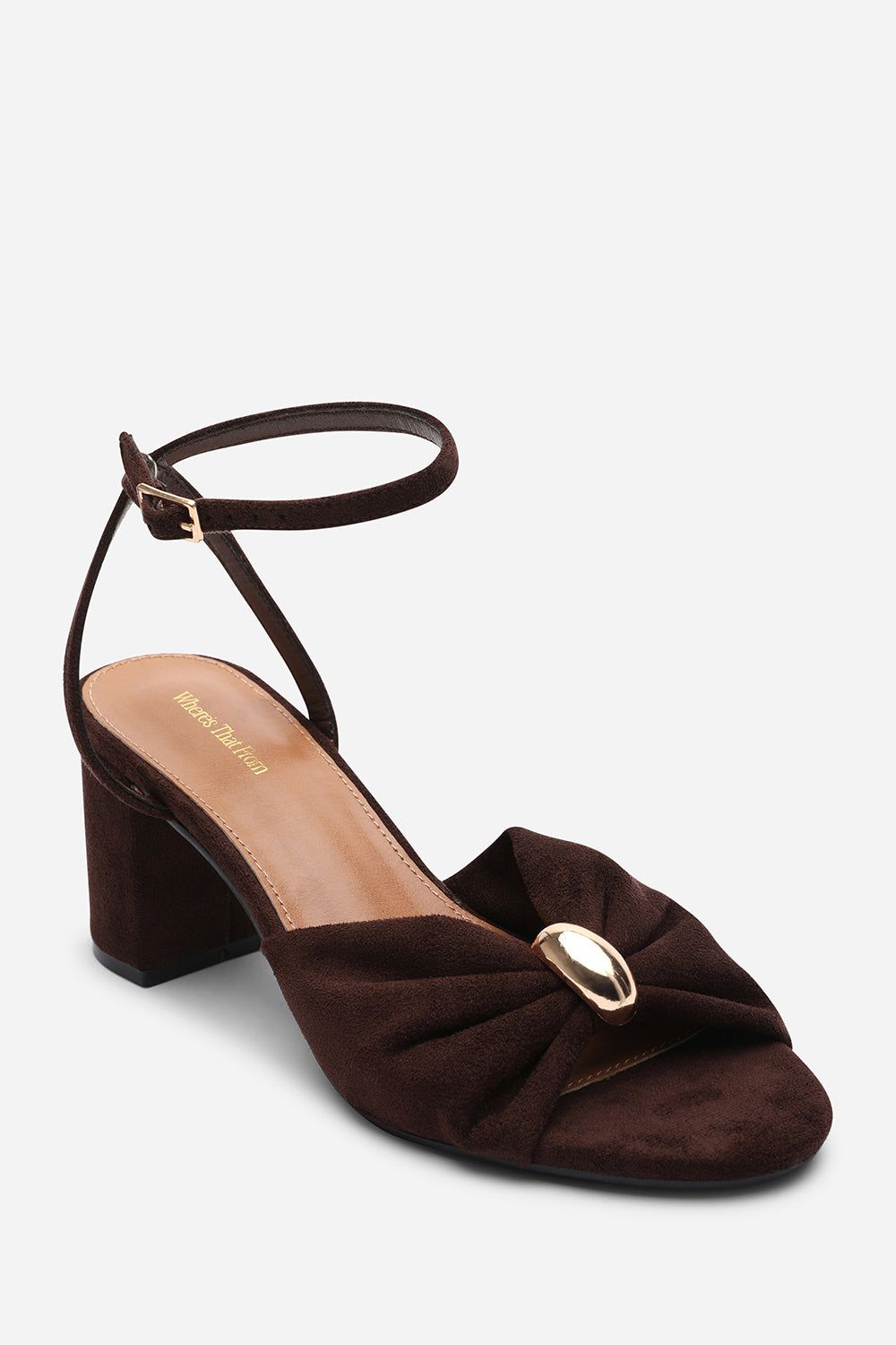 Where's That From Bluebird Block Heel Ruched Buckle Suede Sandal
