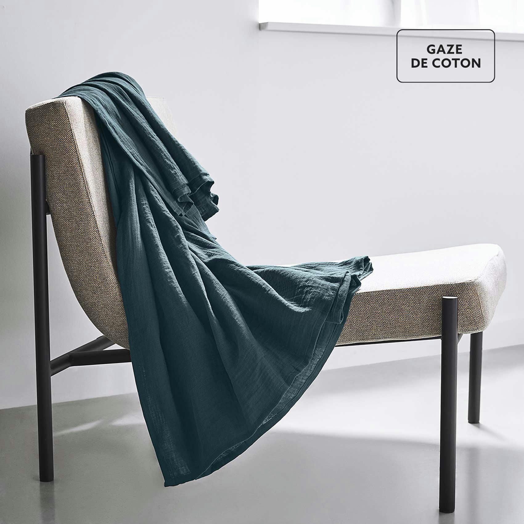 ESSENTIAL - Plaid xl en gaze de coton paon 200 x 150