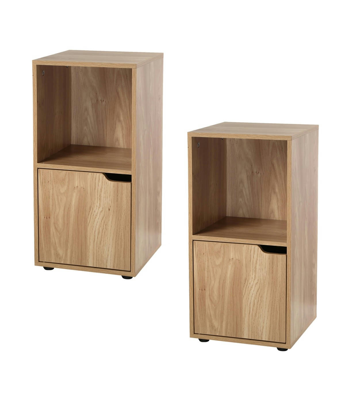 - Tables de chevet 2 cases décor bois 1 porte - lot de 2