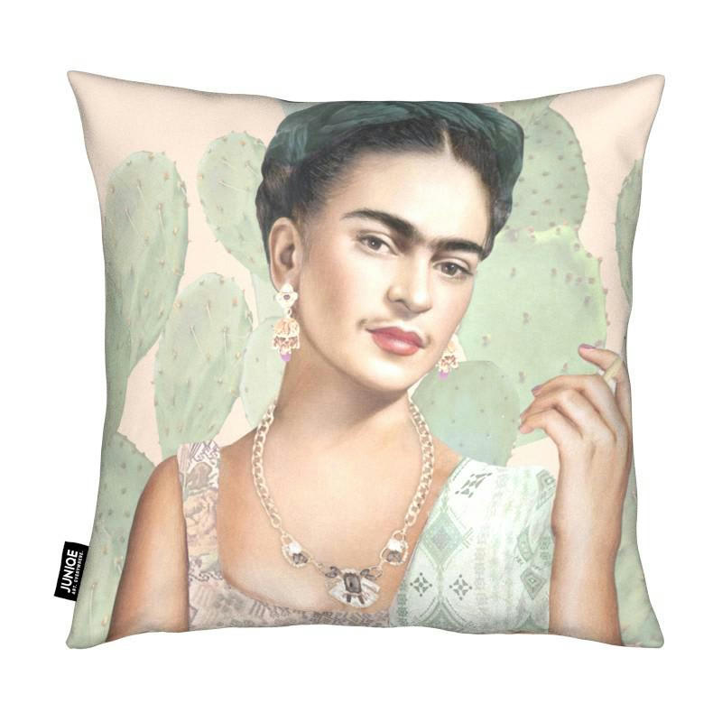 COUTURE MEXICAINE - Coussin en microfibre en blanc ivoire & vert 40x40