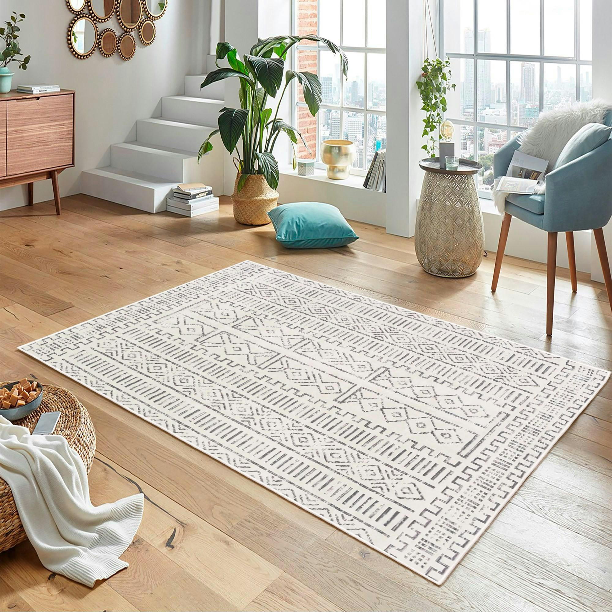 Tapis écru contrasté – motifs graphiques, 160x230 cm ISTANBUL