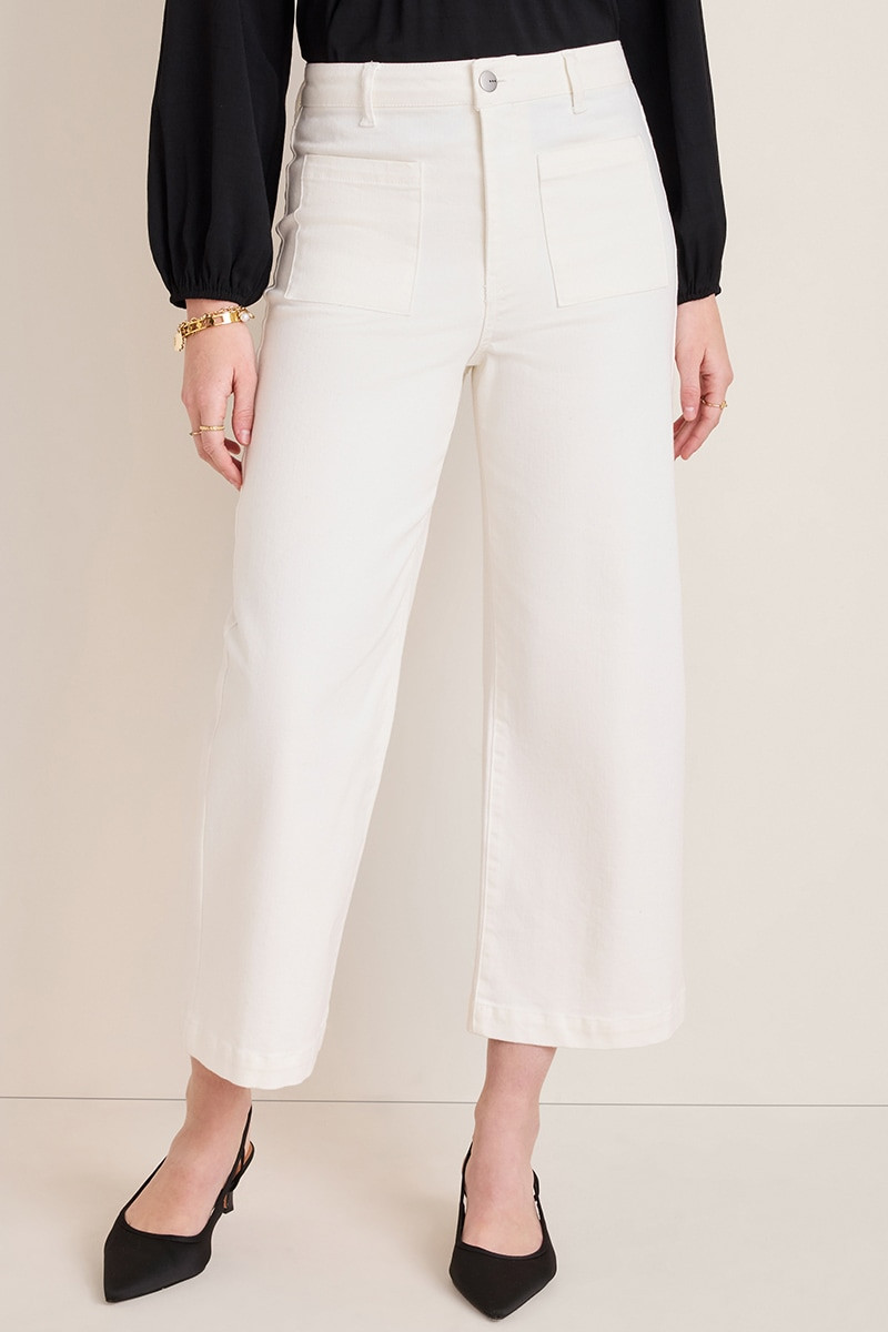 Nora Patch Pocket Wide Leg White Jeans
