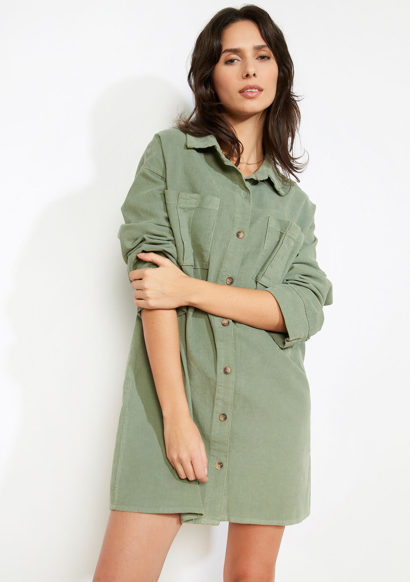 Korte geribde overhemdjurk