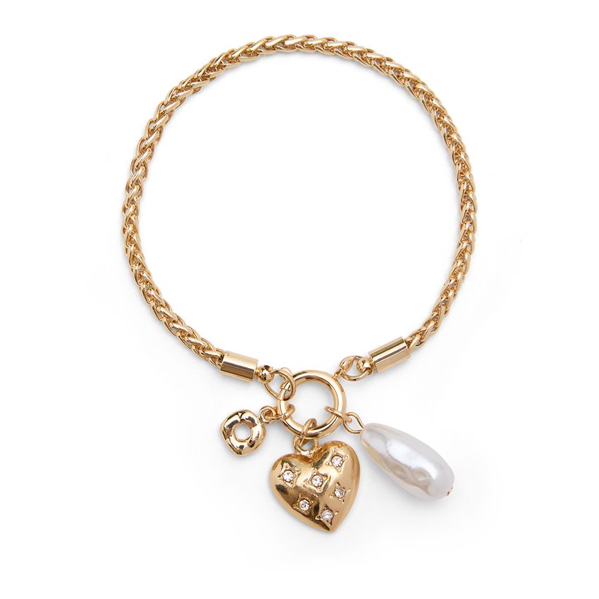Manfield Goudkleurige armband met hartje en parel details