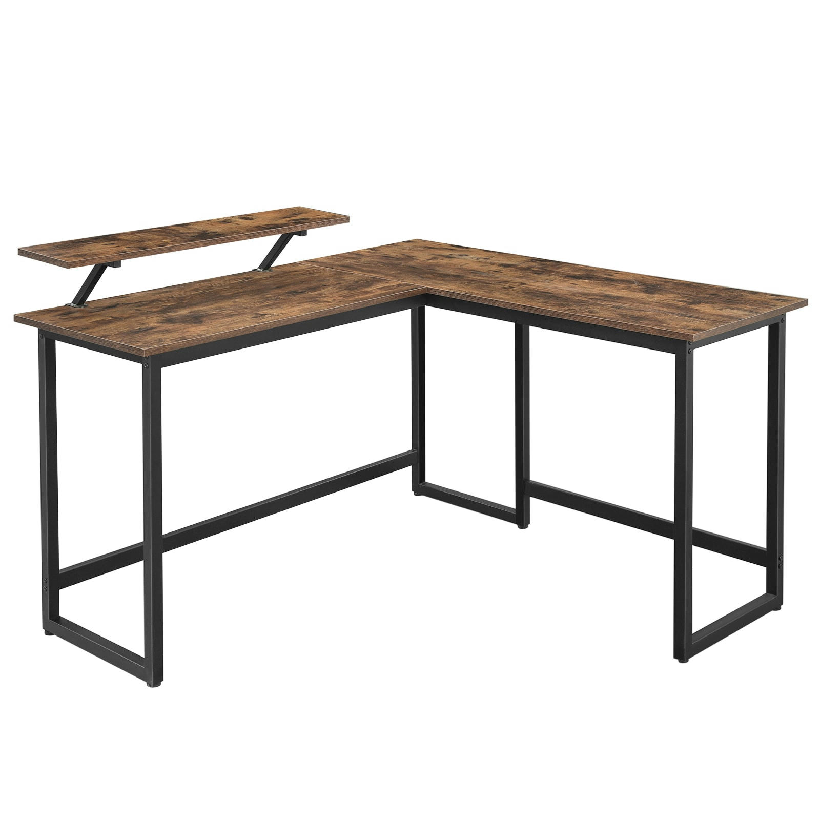 - Bureau d'angle support d'écran effet bois noir