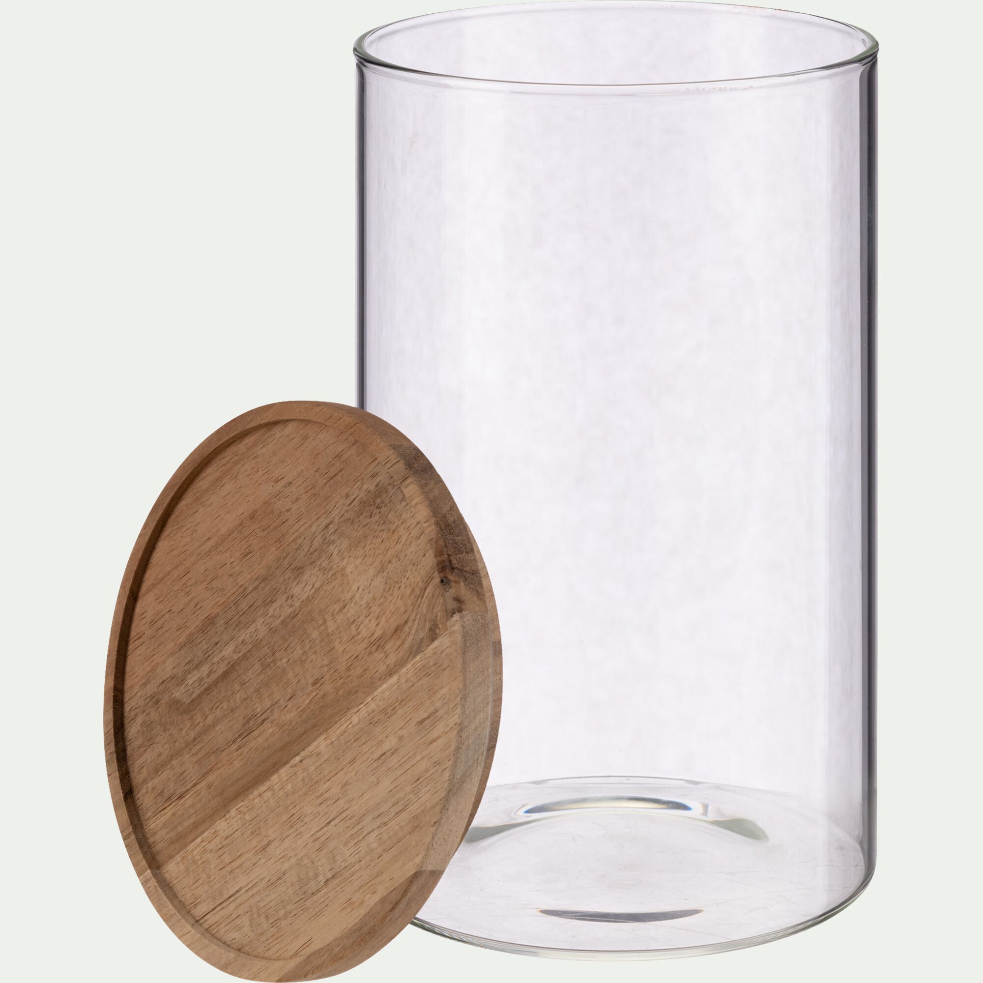 RONDA - Bocal en verre avec couvercle en acacia 2L - transparent