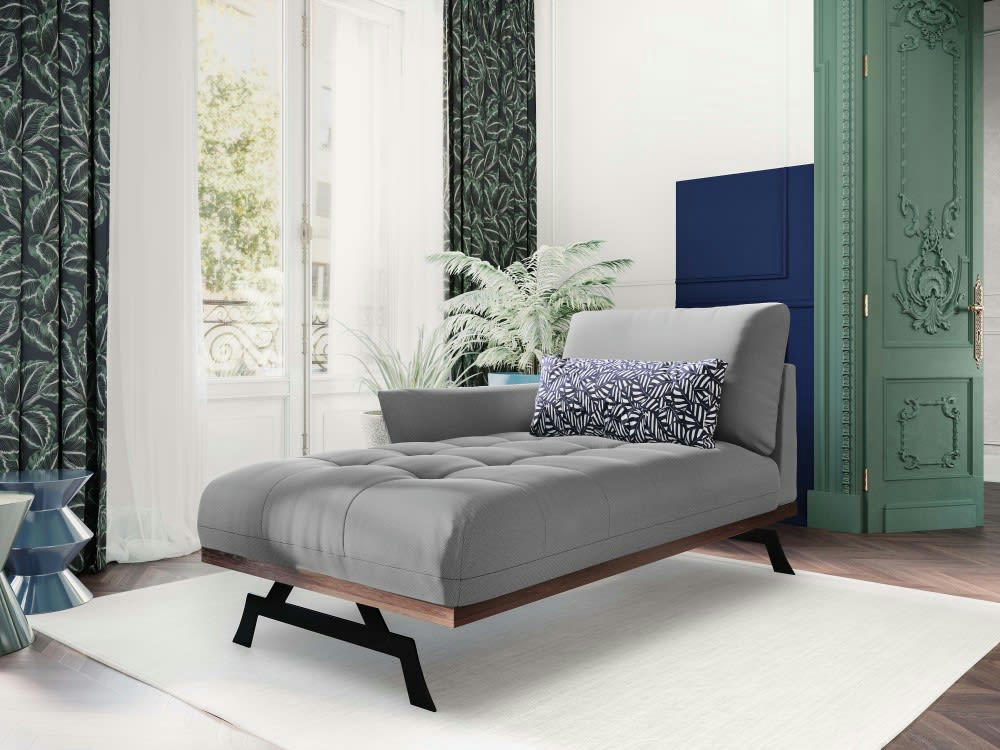 OLIVIER - Méridienne 1 place en tissu structuré gris