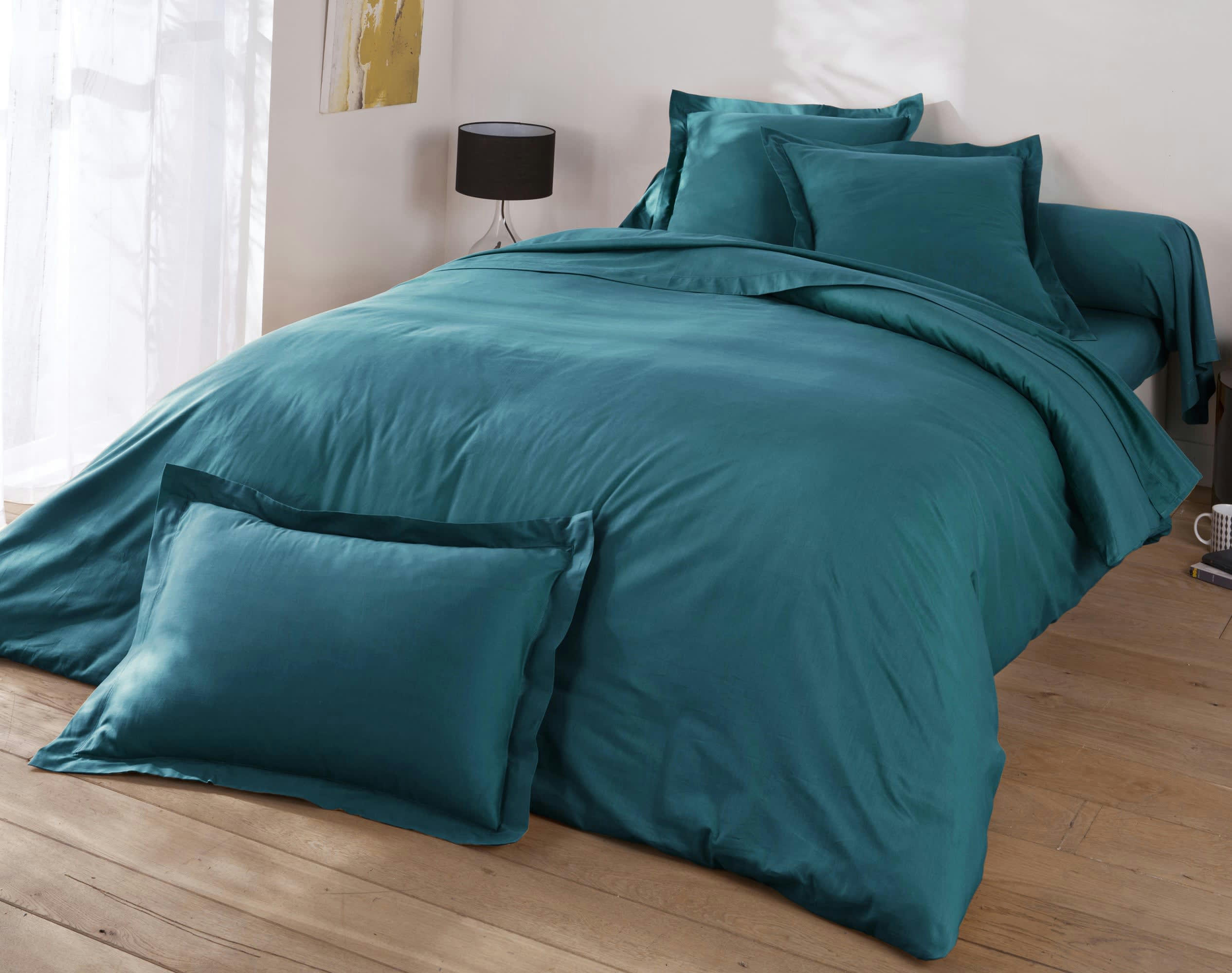 COTON - Housse de couette 240x220 vert émeraude en coton