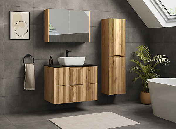 Meuble de salle de bain suspendu sous vasque VENA chêne 80 cm