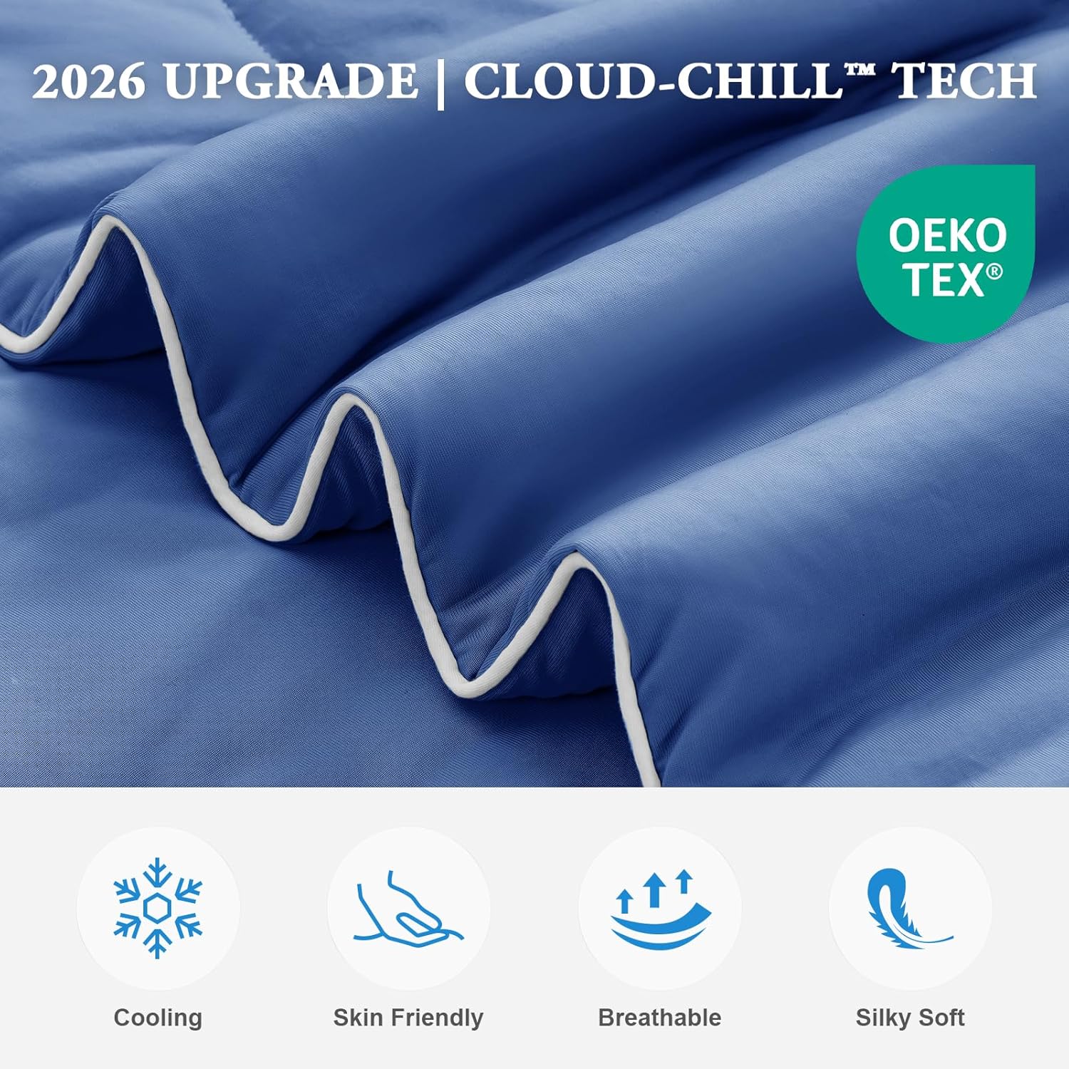 EASELAND Cooling Comforter Queen, 2026 Cloud-CHILL TECH | Q-MAX 0.45+, Double-Sided Cool Design Soft Fluffy Cooling Blanket for Night Sweats Hot Sleeper(Navy Blue, Queen(90x90))