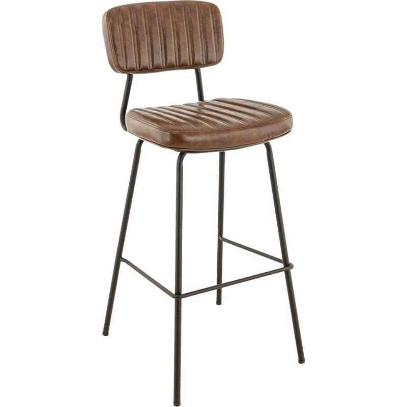STANLEY - Tabouret de bar vintage (lot de 2) métal et effet cuir