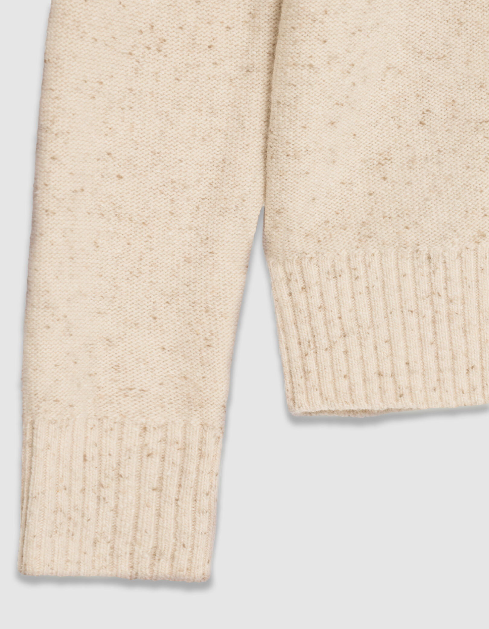 Pull hiver beige tricot mouliné col rond Homme