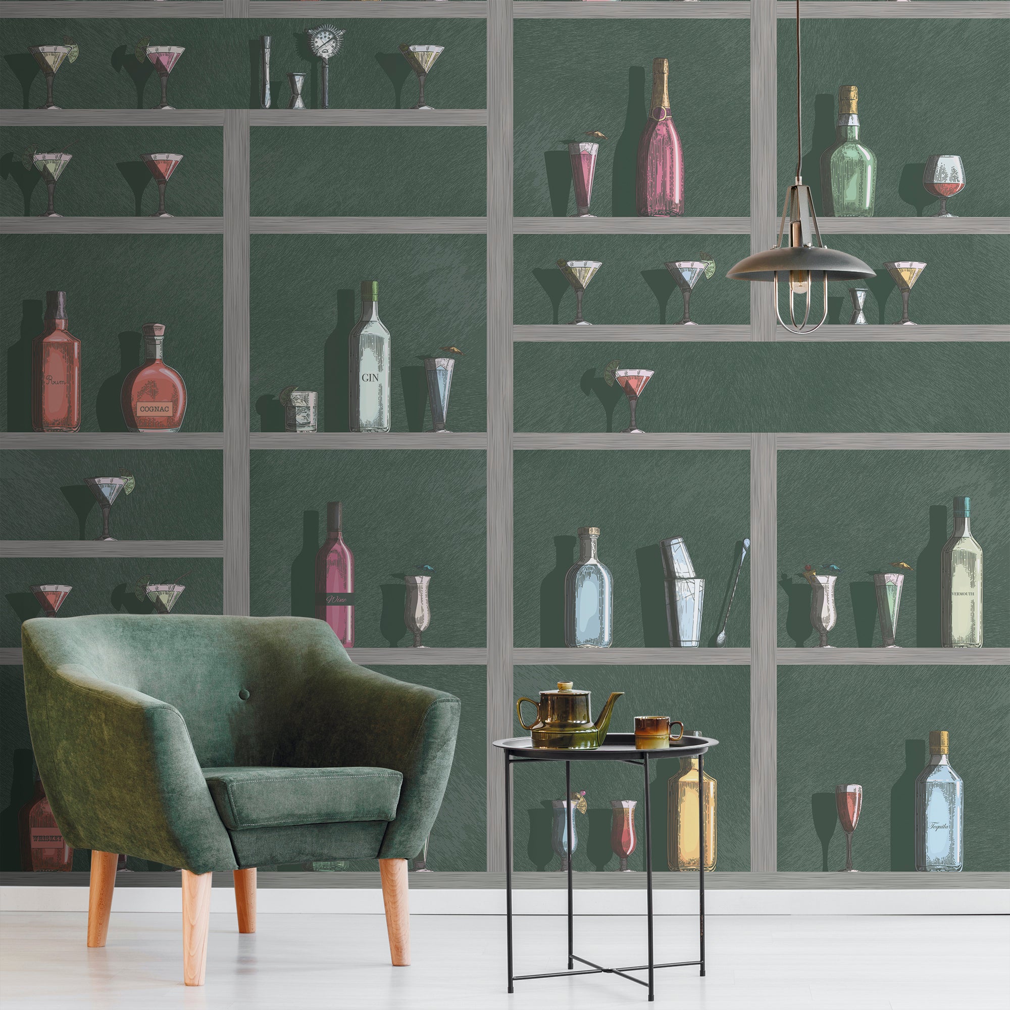 Sanders & Sanders fotobehang drankkast groen en meerkleurig - 280 x 159 cm - 640097