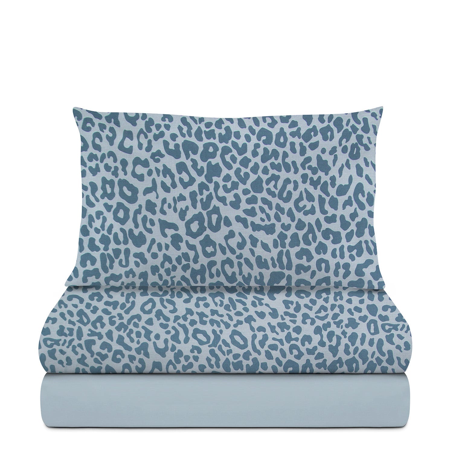 Completo letto singolo leopardato azzurro cotone