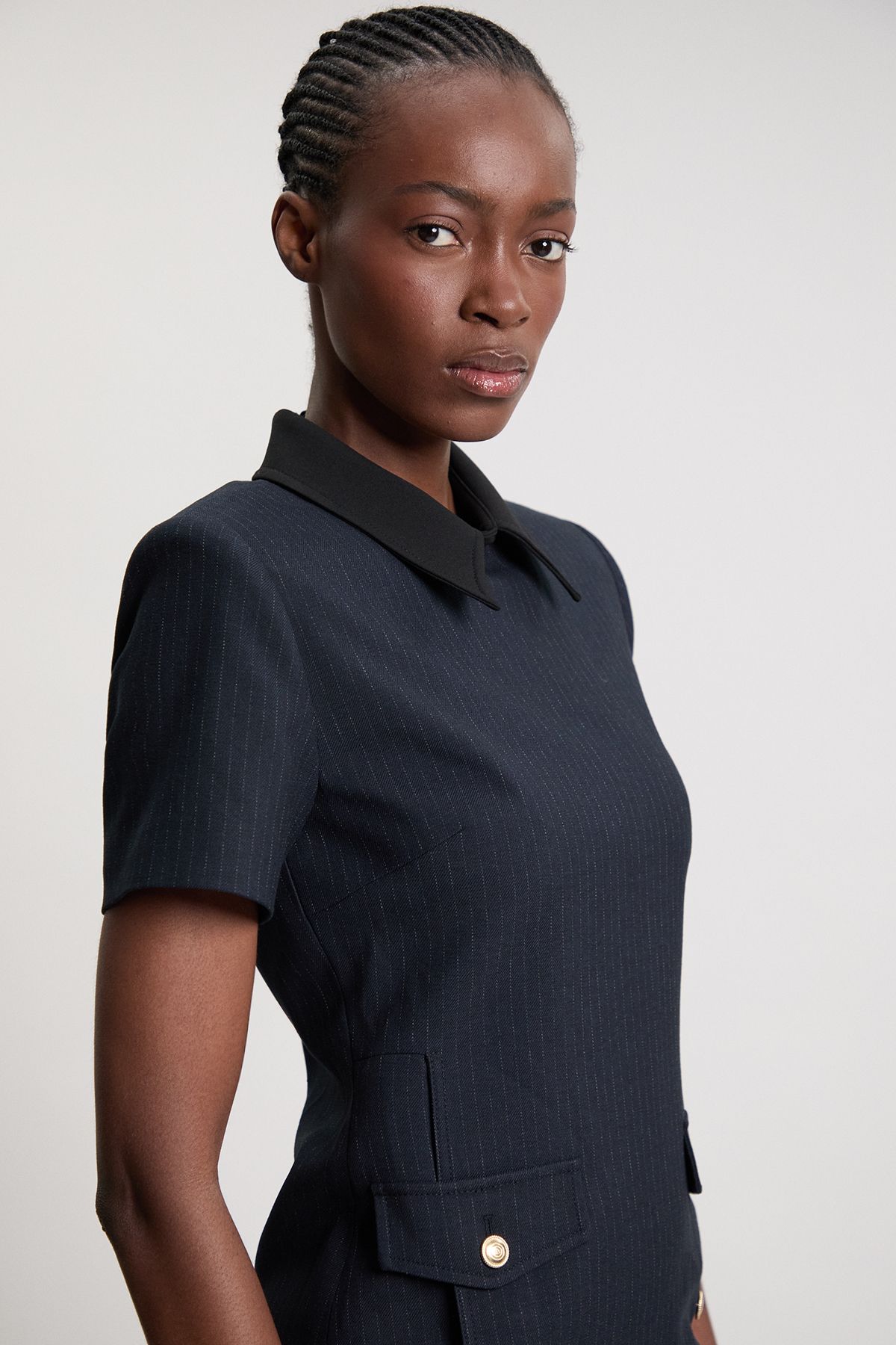 KarenMillen Pinstripe Collared Mini Dress