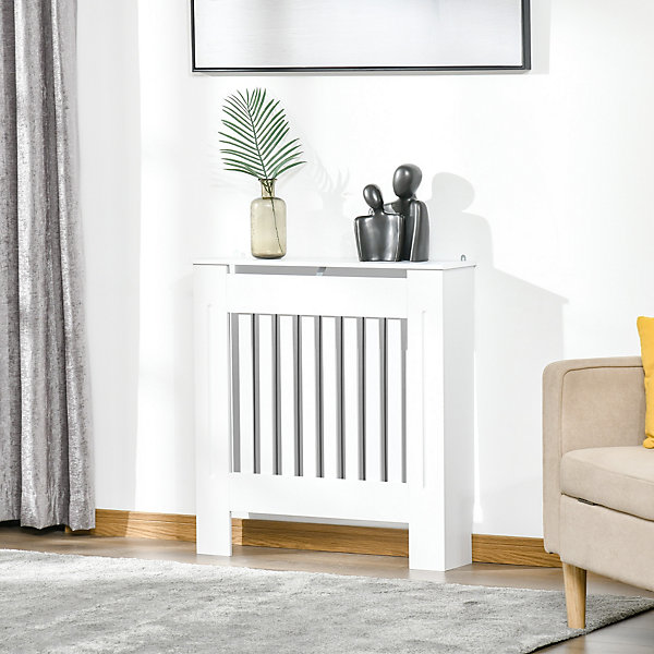 Cache-radiateur design panneau - grille d'aération verticale à lattes - dim. 78L x 19l x 81H cm - MDF blanc