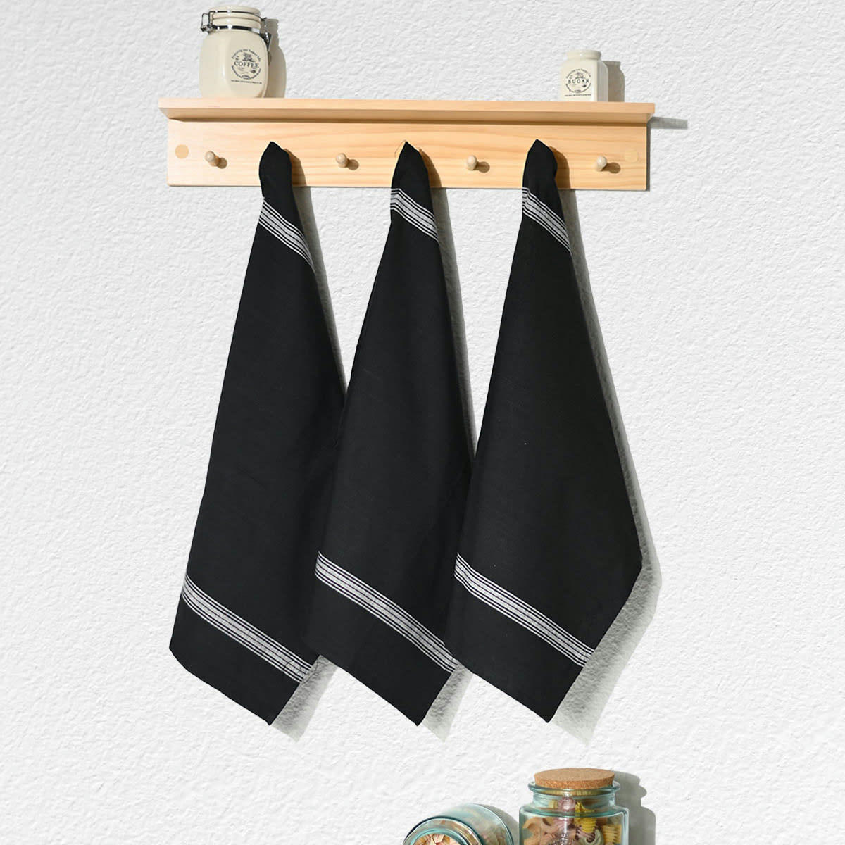 SKANDLIFE - Lot de 3 torchons coton  noir 50x70 cm