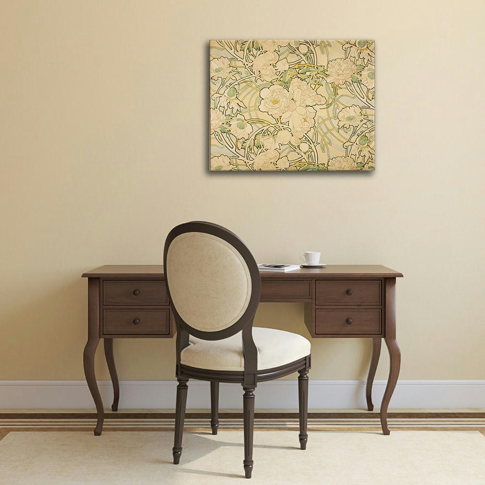- Tableau impression sur toile pivoines Alphonse Mucha 60x75cm