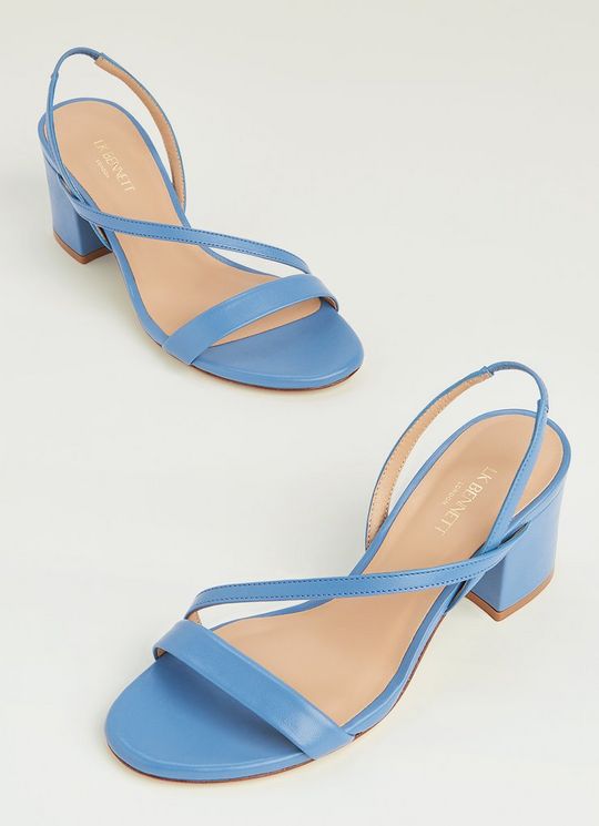 Nine Blue Asymmetric Block Heel Sandals